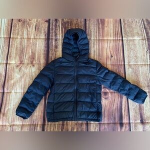 SOLD ✅ Uniqlo Kid's Long Sleeve Full Zip Navy Blue Hooded Puffer Jacket Sz: 9-10